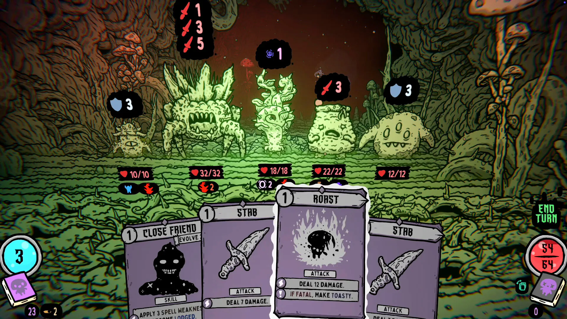Roast held during combat, showing the fatal effect that creates a Toasty.
